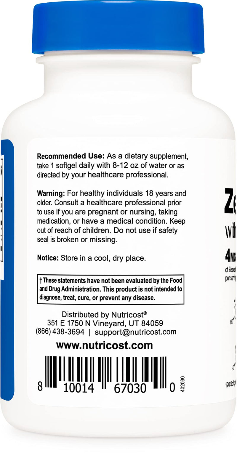 Nutricost Zeaxanthin with Lutein 20mg, 120 Softgels - Potent, Non-GMO, Gluten Free - NewNest Australia