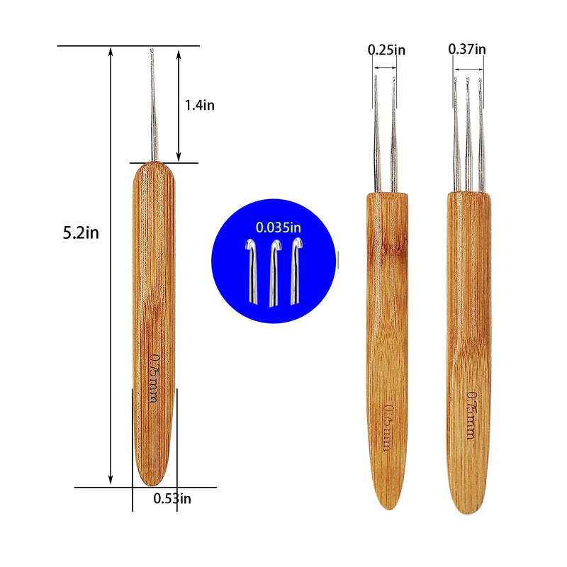 Dreadlocks Crochet Hooks Tool Set ,Crochet Needles for Hair Dreadlock Locks 0.75 mm Crochet Needle Steel with Bamboo Handle Good for Braid Craft (0.75 mm 1 Hook , 2 Hooks , 3 Hooks) - NewNest Australia