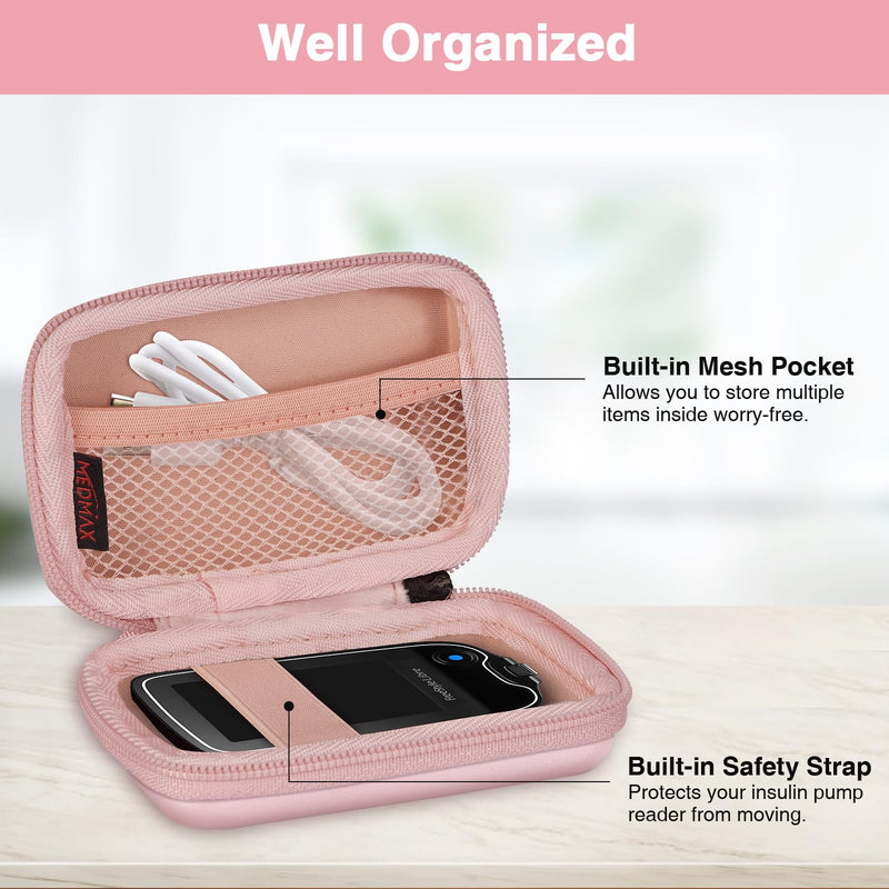 Medmax Bag For Freestyle Libre 3 / Libre 2 / Libre Reader, Hard Shell Protective Case For Blood Glucose Monitor, Lightweight Shockproof Storage Bag With Clip And Handle For Diabetics, Rose Gold - NewNest Australia