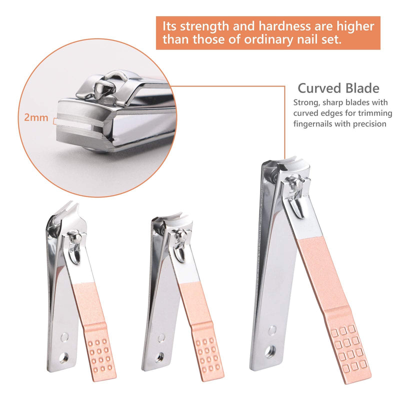 URAQT Nail Clippers, 18 pcs Manicure Pedicure Set, Nail Scissors Cuticle Remover for Men Women, Stainless Steel Nail Care Grooming Kit with Leather Case for Travel & Home A-Pink - NewNest Australia