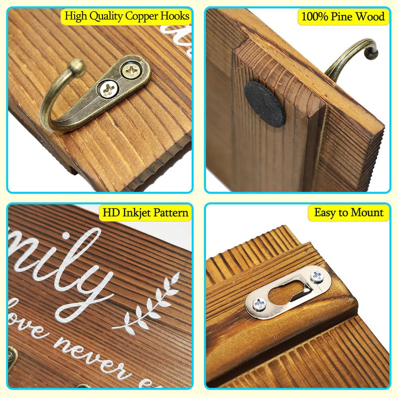 AHYS Rustic Wooden Wall Decor, Entryway Decor Sign with Key Hooks, Signs for Home Decor Wall for Living Room, Bedroom,Kitchen with 6 Metal Hooks - Brown - NewNest Australia