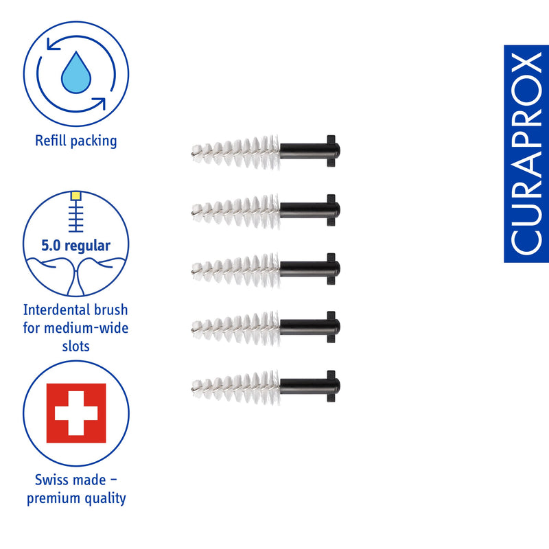 Curaprox interdental brushes CPS 15 regular, refill, 5 pieces, black, conical, 1.8 mm diameter, 5 mm effectiveness, refill pack, without holder, 5 pieces (pack of 1) - NewNest Australia