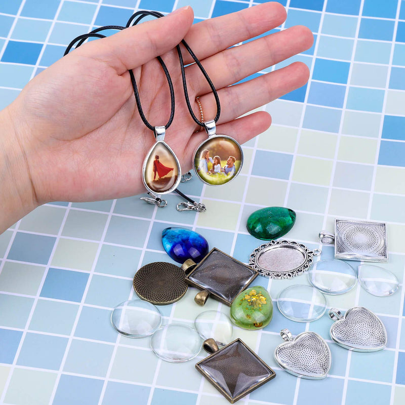 Pendant Trays with Glass Cabochons for Jewelry Making, Anezus 90pcs Pendants Trays Set Including 30pcs Bezel Pendant Trays Blanks, 30pcs Glass Cabochons and 30pcs Necklaces Cords for Necklace Making - NewNest Australia