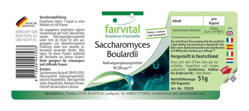 Fairvital | Saccharomyces Boulardii - HIGH DOSE with 320mg per capsule - VEGAN - 90 capsules - standardized benevolent yeast culture - NewNest Australia