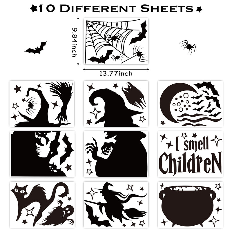 WATINC 10 Sheets Halloween Wicked Witch Window Clings Black Bat Cat Spider Silhouette Large Glass Windows Decals Double Sided Stickers Scary Party Decorations Supplies for School Home Office Indoor - NewNest Australia