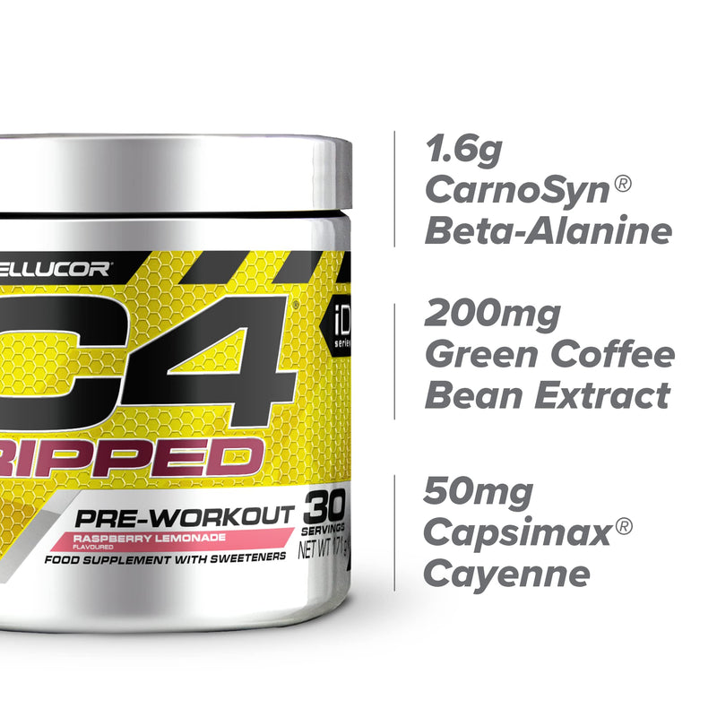 C4 Ripped Pre Workout Powder Raspberry Lemonade | Preworkout Energy Drink Supplement | 150mg Caffeine + Beta Alanine + Green Coffee Bean Extract for Men and Women | 30 Servings - NewNest Australia