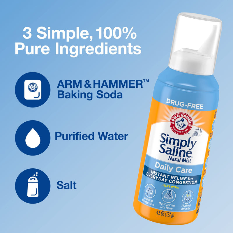 ARM & HAMMER Simply Saline Nasal Care Daily Mist 4.5oz – Instant Relief for Every Day Congestion – One 4.5oz Bottle 4.5 Fl Oz (Pack of 1) - NewNest Australia