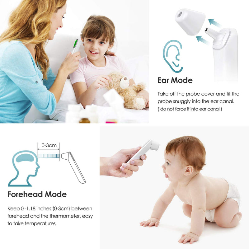 Ear Thermometer for Adults Baby, KKmier 3 in 1 No Contact Temperature Thermometer Checker, Infrared Forehead Thermometer with Fever Alarm, Instant Accurate Reading Grey - NewNest Australia