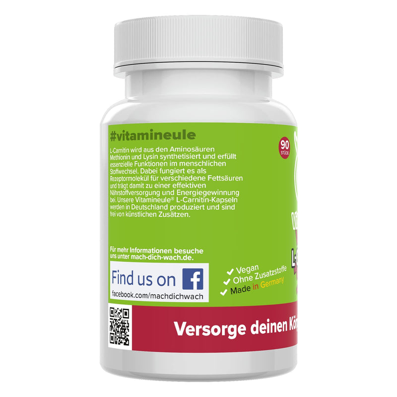 L-Carnitine Capsules - 500 Mg - Quality From Germany - High Dose - Vegan - Laboratory Tested - No Additives - L-Carnitine Tartrate - For Training & Fat Metabolism - Vitamineule - NewNest Australia