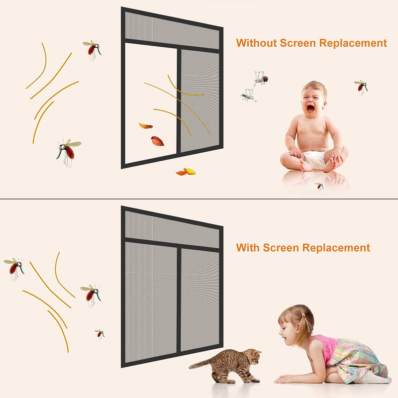 MAGZO Window Screen Replacement, 36"W x 90"L x 1/64"T Durable Fiberglass UV Protection Adjustable Screen for Windows&Doors, Folded DIY Window Mesh, Screen Door Replacement Mesh (Black) 1/64"T x 36"W x 90"L Black - NewNest Australia