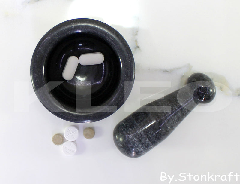 NewNest Australia - KLEO 3" Diameter Black Natural Stone Mortar and Pestle Set Spice, Medicine Pills Grinder Masher - Small Size 