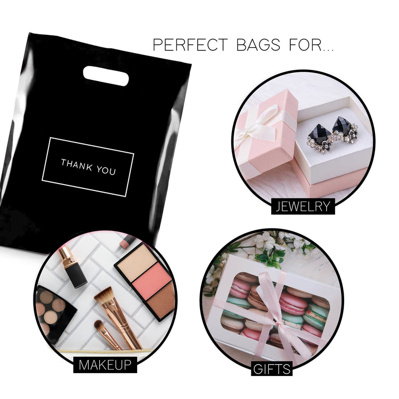 Die Cut Plastic Shopping Bags with Thank You Logo 9" x 12" Boutique Bags with Handles 50 Pack for Merchandise, Gifts, Trade Shows and More - NewNest Australia
