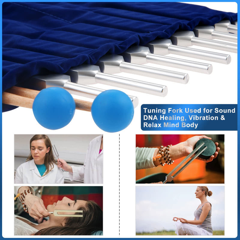 Dreld 9-Piece Solfeggio Tuning Fork Set With Silicone Hammer & Bag, 174/285/396/417/528/639/741/852/963 Hz Tuning Forks For Dna Repair, Healing, Sound Therapy, Aluminum Medical Tuning Fork Solfeggio Tuning Forks Set Of 9 Silver2 - NewNest Australia
