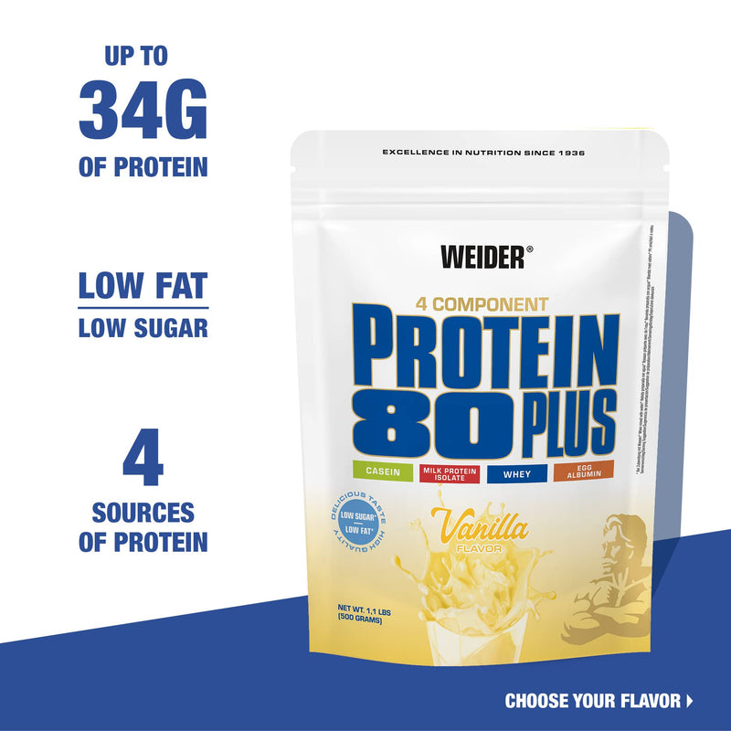 Weider Protein 80 Plus Multi-Component Protein, Vanilla, Protein Powder For Creamy, Delicious Protein Shakes, Combination Of Whey, Casein, Milk Protein Isolate And Egg, Low Fat & Low In Sugar - NewNest Australia