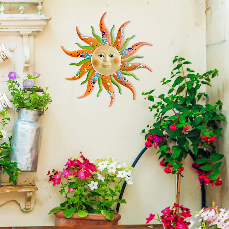 Metal Sun Wall Art Decor-17.3 inches Metal Sun Outdoor Decor, Sun Art Sculpture for Home Garden Farmhouse Yard Patio Fence Living Room Bedroom(Orange) Orange - NewNest Australia