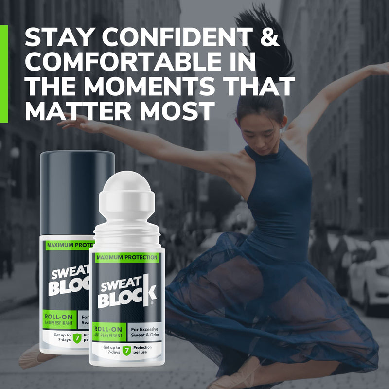 SweatBlock Antiperspirant Roll-on - Maximum Clinical Strength with DRIBOOST | Treat Hyperhidrosis, Excessive Sweat & Odor | Up to 7 Days Sweat Control Per Use | Unisex | 1.2 FL OZ - NewNest Australia