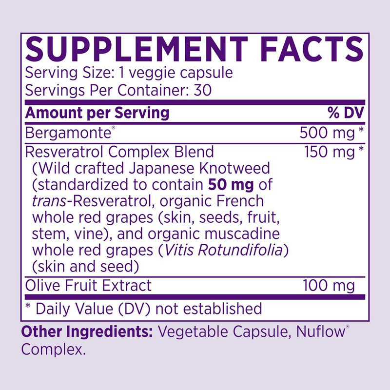 NAOMI Italian Citrus Bergamot 500mg, Supplement for Cholesterol & Cardiovascular Health, Antioxidant & Healthy Inflammatory Response, 30 Veggie Capsules - NewNest Australia