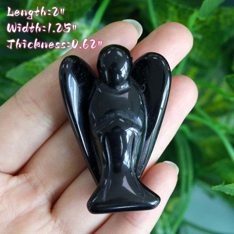 XIANNVXI 2" Crystal Angel Black Obsidian Healing Crystals Guardian Angel Natural Hand-carved Gemstones Stones Reiki Protection Crystal Gifts O - 2" Black Obsidian - NewNest Australia