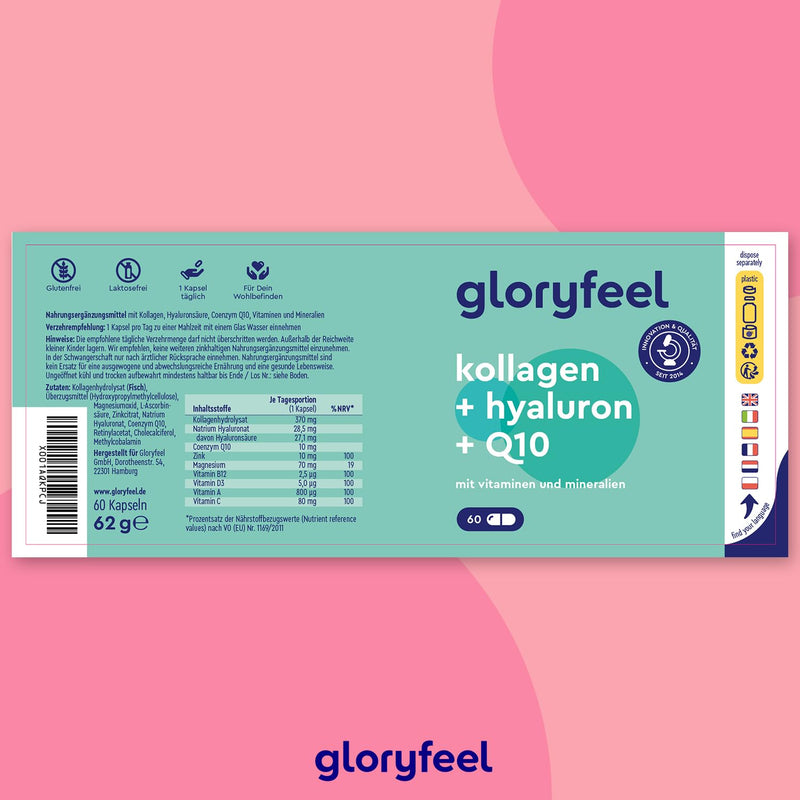 Collagen, Coenzyme Q10 Hyaluronic Acid Premium: Marine Collagen, With Zinc, Magnesium, Vitamin B12, D3, A & C, 60 Capsules, Laboratory Tested, High Dose Without Additives, Made In Germany - NewNest Australia