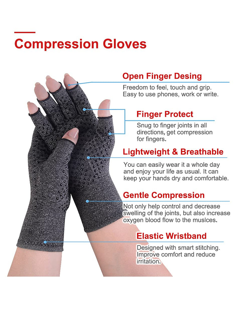 2 Pairs Arthritis Compression Gloves Warm Fingerless Non Slip Hand Gloves for Men & Women Rheumatoid &Osteoarthritis Provide Arthritic Joint Pain Symptom Relief（S） Black Non Slip S - NewNest Australia