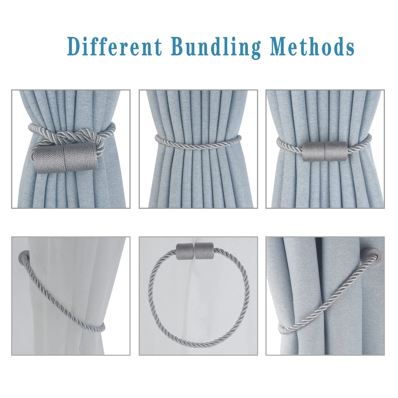 Hangtty Magnetic Curtain Tiebacks 2 Pack Grey Curtain Rope Tieback Curtain Holders for Drapes Modern Tie Backs Decorative Curtain Holdbacks - NewNest Australia