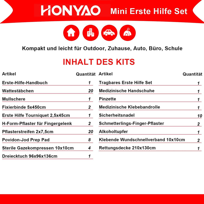 Honyao First Aid Kit, Mini Travel Pharmacy 90 Pieces, Emergency Bag, Emergency Set, Small For Outdoor, Car, Bicycle, Home, Motorcycle, Workplace, Hiking, Camping, Emergency - NewNest Australia