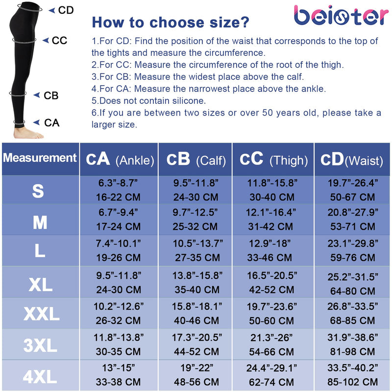 beister Medical compression stockings for women, long, 20-30 mmHg, support stockings for men, opaque toe-free compression trousers, class 2, solid support for varicose veins, edema, black L - NewNest Australia