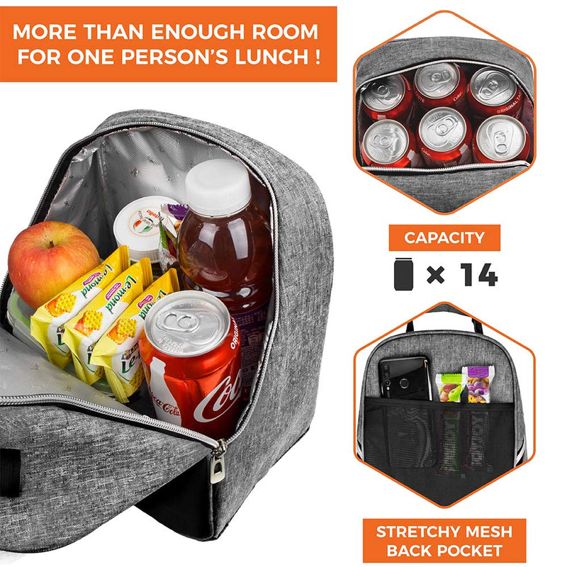 NewNest Australia - OPUX Premium Insulated Lunch Box for Boys, Girls | Durable Leakproof School Lunch Bag with Handle Clip, Mesh Pocket | Reusable Work Lunch Pail Cooler for Adult Men, Women | Fits 14 Cans (Heather Grey) Heather Gray 