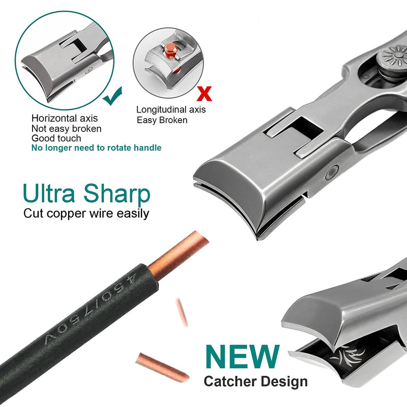 VOGARB Nail Clippers For Thick Nails Large Wide Jaw Opening Cutter with Safety Lock Heavy Duty For Ingrown Toenail Fingernail No Splash Trimmer With Catcher For Men Women Adult Seniors (Silver) Silver - NewNest Australia
