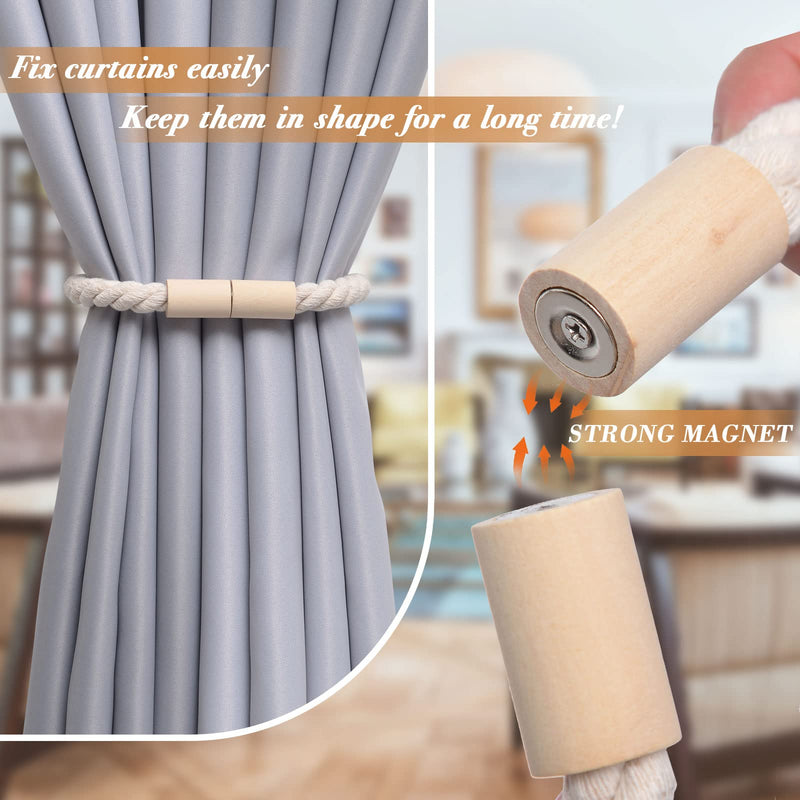NICEEC 2 Pack Wooden Magnetic Curtain Tiebacks Boho Home Decoration Drape Tie Backs Natural Cotton Handmade Rope Curtain Holdbacks for Thin or Thick Home & Office Window Drapery (Beige) Beige - NewNest Australia