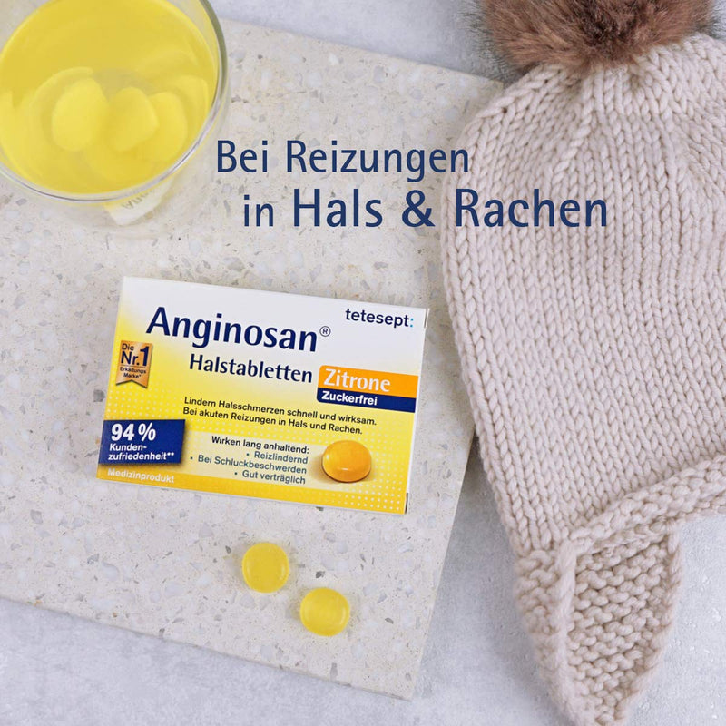 tetesept Anginosan throat lozenges lemon - sugar-free - sore throat tablets against acute irritations in the throat and throat - 1 x 20 pieces of tetesept Anginosan throat lozenges lemon - NewNest Australia