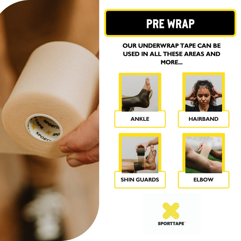 SPORTTAPE Soft Foam Underwrap - Black - 7cm x 27m | Pre Wrap Sports Tape - Thin, Non-Adhesive, Hypoallergenic, Protective Foam Wrap | Football Hair Band & Shin Guard Tape - Single Roll 1 Count (Pack of 1) - NewNest Australia