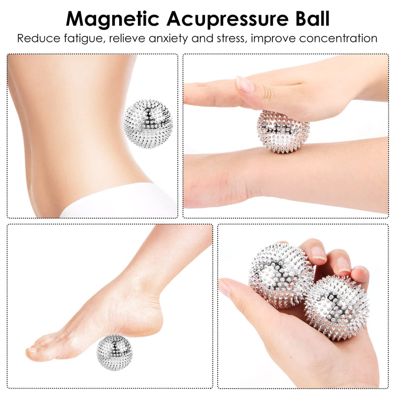 Pack Of 4 Acupressure Ball With 10 Pieces Acupressure Ring Finger, Skills Ring Acupressure Rings Magnetic Spiked Massage Ball Metal Small Skills Borderline Set Hedgehog Balls Massage Rings For Stress Relief Silver - NewNest Australia