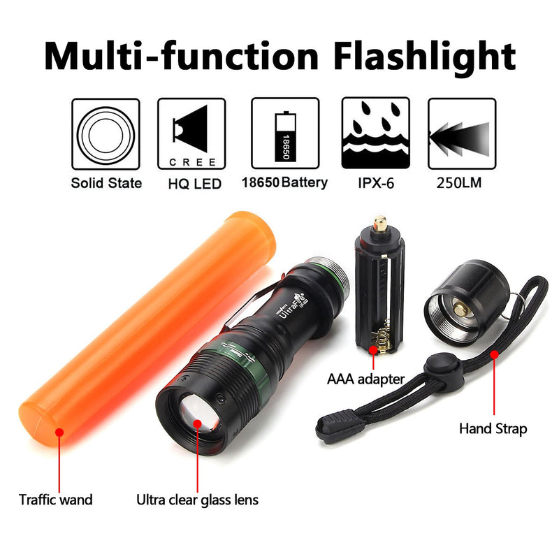 UltraFire 11-Inch Signal Traffic Wand LED Flashlight with Strobe Mode, Wrist Strap Lanyard, 250 Lumens, Orange Finish - NewNest Australia