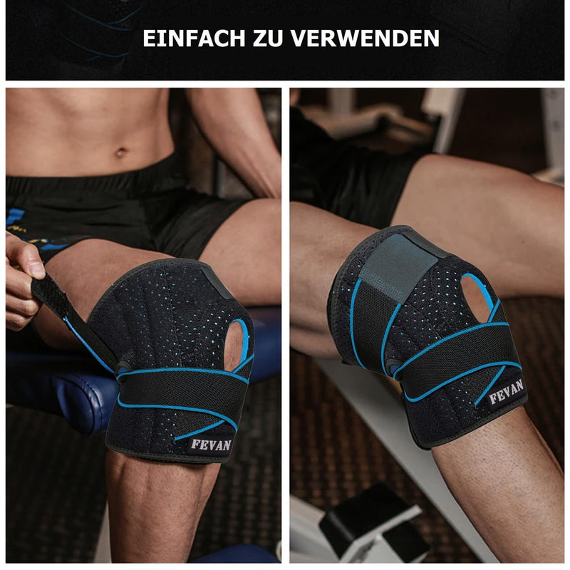 Fevan Knee Support With Side Stabilizers Made Of Neoprene With Silicone - Knee Support For Men And Women - Knee Support For Weight Training - Knee Support (Black/Blue) - NewNest Australia