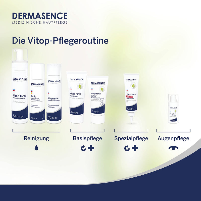 DERMASENCE Vitop forte cleansing foam, 200 ml - mild, soap-free and pH-neutral cleansing for sensitive facial skin with neurodermatitis - with woad, green tea and aloe vera unscented 200 ml (pack of 1) - NewNest Australia