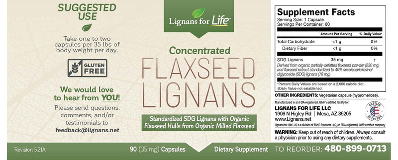 Lignans for Life Concentrated Flaxseed Lignans - Flaxseed Hulls + SDG Lignans from Flaxseed Hulls - 90 35mg Capsules - NewNest Australia
