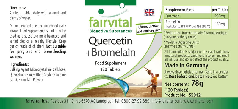 Fairvital | Quercetin plus Bromelain - 120 tablets - Vegan - Synergistic combination in a safe dosage - NewNest Australia