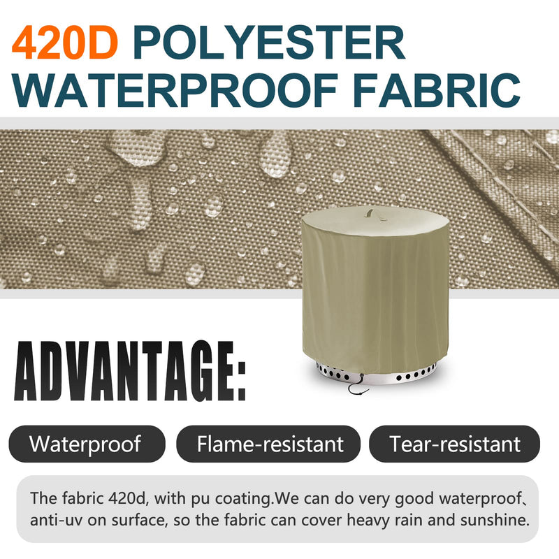 Fire Pit Cover for SoIo Stove Bonfire Round - 22 inch Heavy Duty 420D Strong water-proof, dust- proof, Sun protection, suitable for camping fire pit accessories, draw rope windproof design - Khaki - NewNest Australia