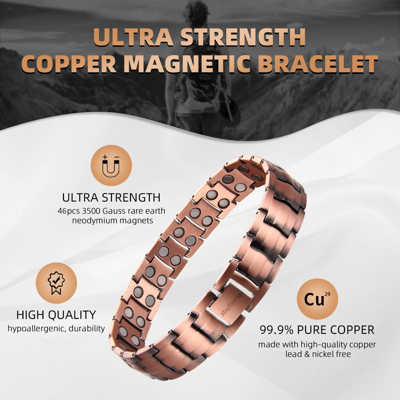 MagEnergy Mens Copper Bracelets 9" Link Adjustable Pure Copper with Double Row 3500 Gauss Magnets,Jewerly Gift with Links Removal Tool Copper 1 - NewNest Australia