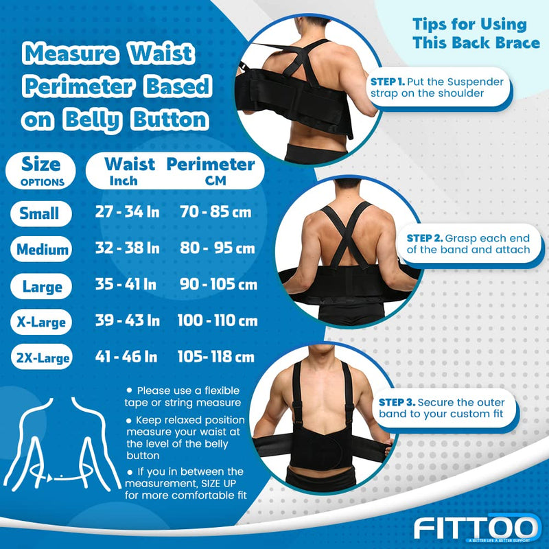FITTOO Working Lumbar Lower Back Brace Support Belt with Adjustable Straps - Back Pain Relief, Injury Recovery, Heavy Lifting Support, Personal Daily Care Black L - NewNest Australia