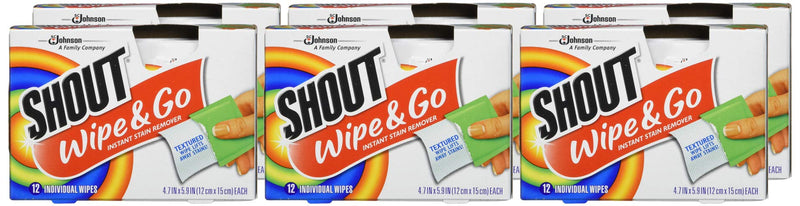 Shout Wipe and Go Instant Stain Remover, for On-the-Go Laundry Stains, 12 Count - Pack of 6 (72 Total Wipes) Pack of 6 (72 Total Wipes) - NewNest Australia