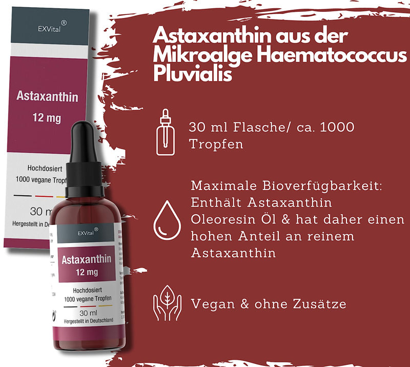 Astaxanthin drops - 12 mg astaxanthin per 2-day dose - high dose & vegan - 100% natural astaxanthin - high bioavailability - laboratory tested, 30 ml - NewNest Australia
