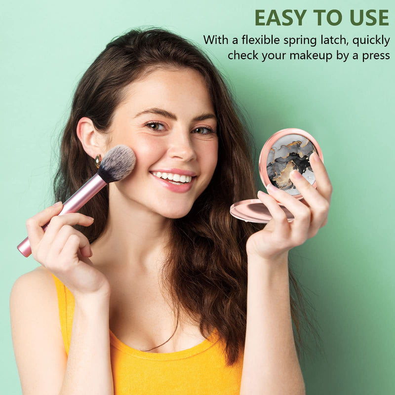 Nipichsha Compact Mirror, Pocket Travel Makeup Mirror, 2X Magnification Compact Mirror, Small Folding Portable Handheld Mirror for Purses, Gifts for Mom Women, 2.75In Rose Gold(Black Gray Gold Marble) Black Gray Gold Marble - NewNest Australia