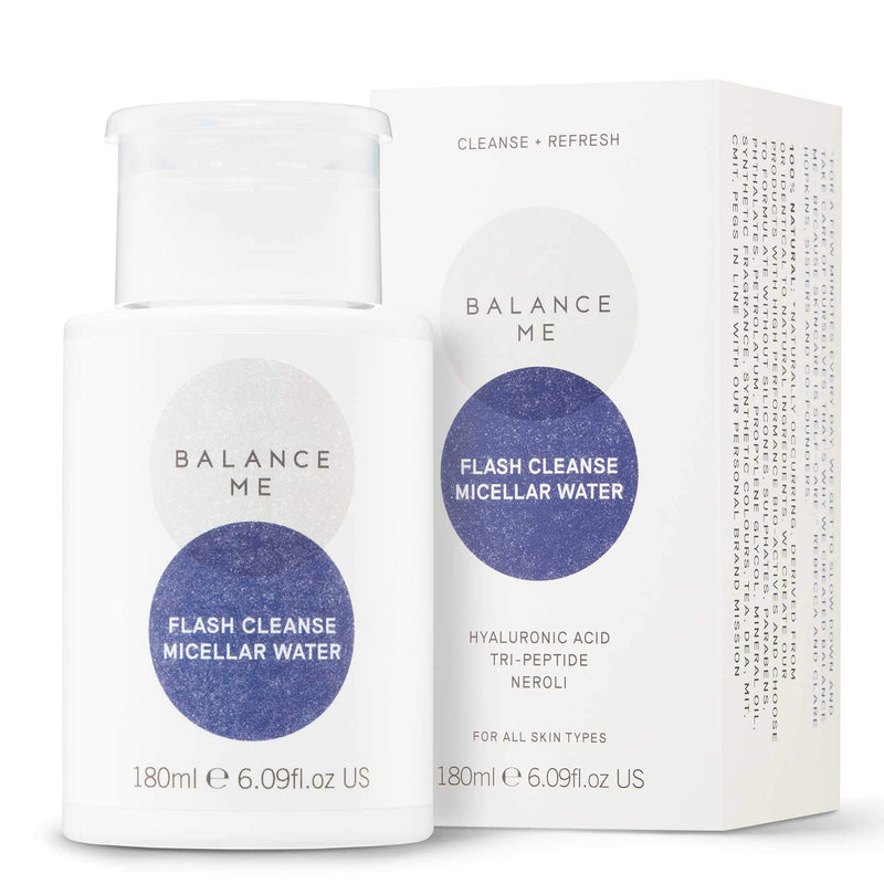 Balance Me Flash Cleanse Micellar Water – Facial Cleanser – Removes Dirt & Make-Up – With Hyaluronic Acid & Peptides – Suits All Skin Types – 100% Natural – Vegan & Cruelty-Free – Made in UK – 180ml - NewNest Australia