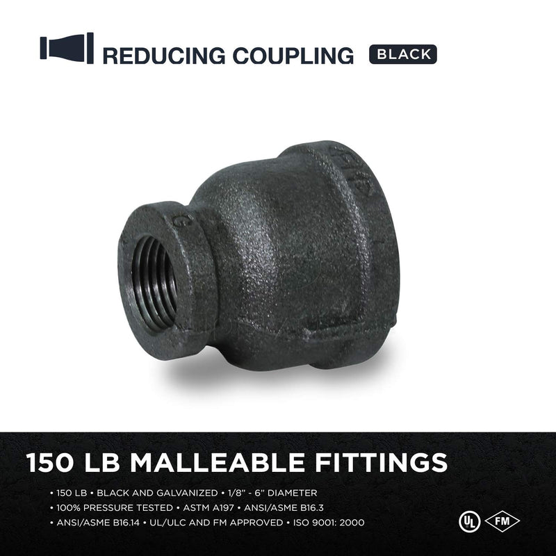 SUPPLY GIANT CNSD3344 1-1/2 X 3/4 Black Malleable Iron Reducing Coupling, 1-1/2 in. x 3/4 1-1/2 in. x 3/4 in. - NewNest Australia