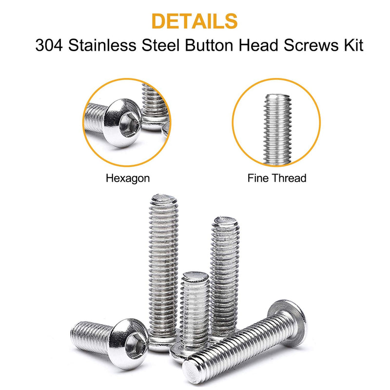 VIGRUE 570PCS Stainless Steel M3 Button Head Hex Socket Cap Screw Bolts, M3 x 4/5/6/8/10/12/14/16/18/20/25mm Screw and Nuts Flat Washer Assortment Kit, Fully Machine Thread - NewNest Australia