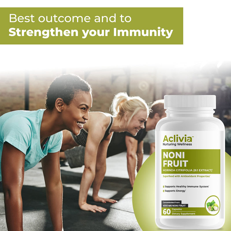 Aclivia Noni Fruit Capsules – Immune Support Supplement, Antioxidant Superfood Energy Booster, Promotes Healthier Skin, Hair & Nails, Joints & Brain Support, 4000mg Morinda citrifolia Extract Capsules - NewNest Australia