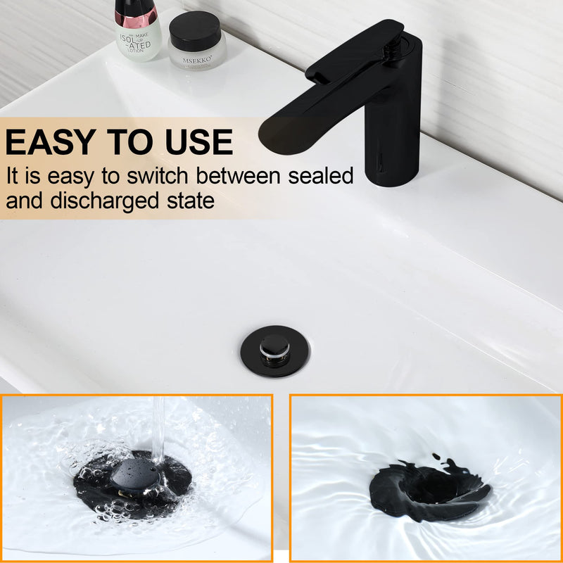 Bathroom Pop Up Sink Drain Stopper, Fits 1.25" Drain Hole, Anti Clogging Drain Filter Plug, Wash Basin Strainer with Basket, Black 1 1/8"-1 1/4" - NewNest Australia