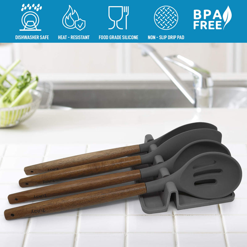 Silicone Utensil Rest with Drip Pad for Multiple Utensils, Heat-Resistant, BPA-Free Spoon Rest & Spoon Holder for Stove Top, Kitchen Utensil Holder for Spoons, Ladles, Tongs & More - by Zulay Medium Ash Gray - NewNest Australia